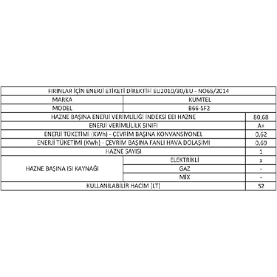 Kumtel B66-S2 Siyah Cam Ankastre Fırın