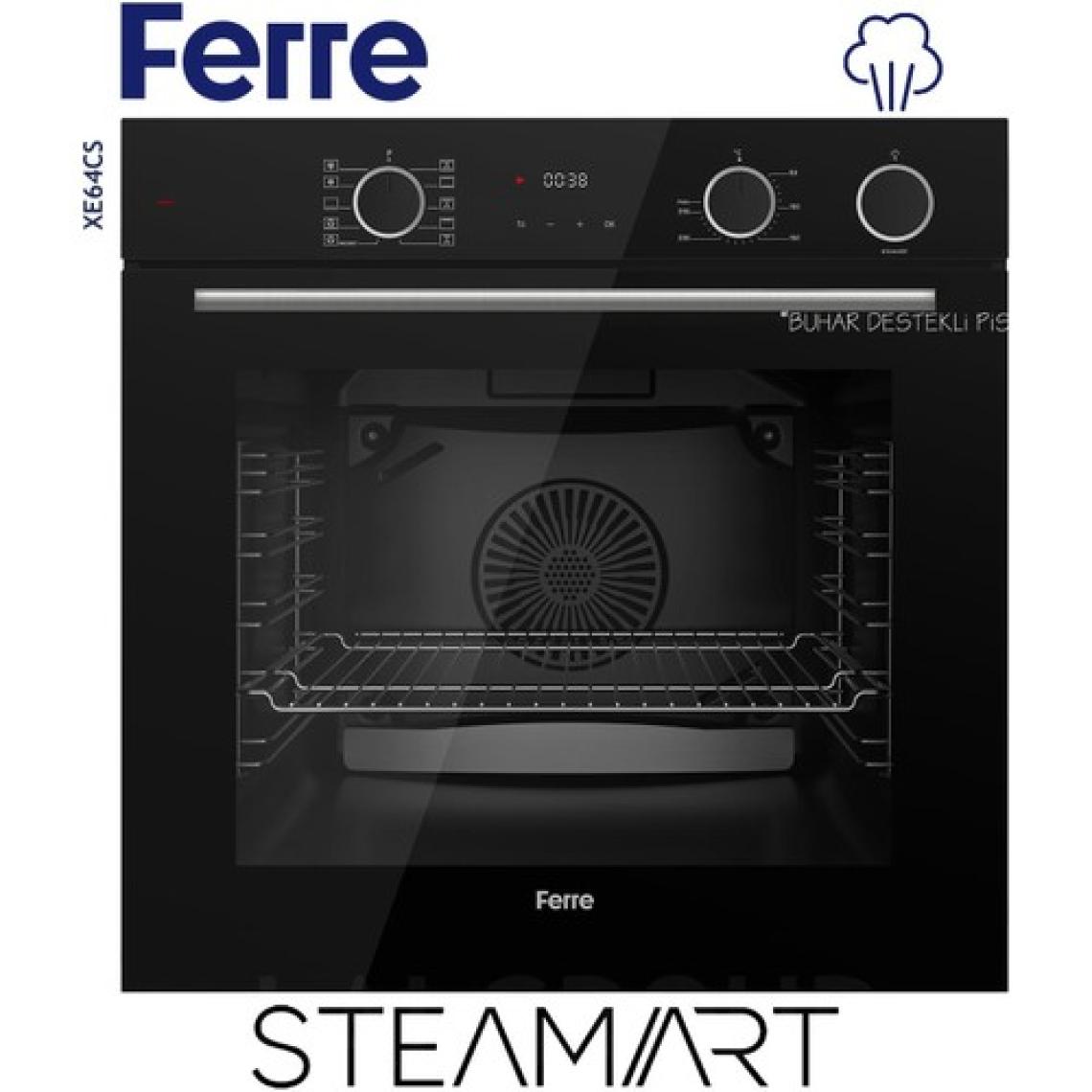 Ferre XE64CS Steamart&fryart Serisi Buharlı Pişirme Siyah Ankastre Fırın (0+10 Konum)