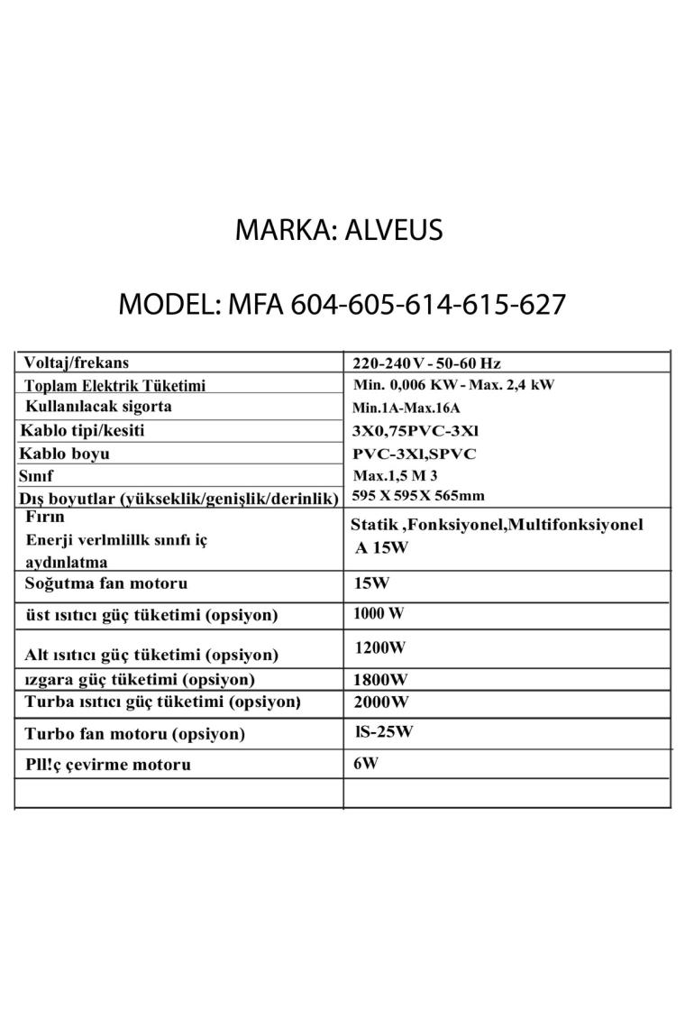 Alveus Mfa 614 Tımerlı Siyah Ankastre Fırın