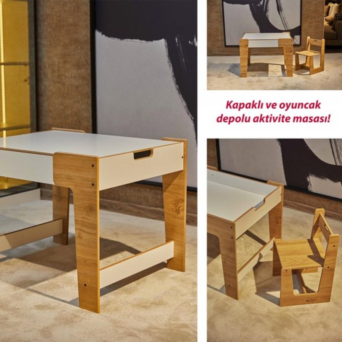 Minera Anka Montessori Ahşap Oyun ve Aktivite Masası ve Sandalyesi 0-6 Yaş (1masa+1sandalye)