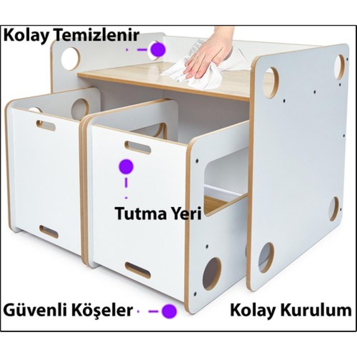 Minera 0-6 Yaş Saka Ahşap Montessori Çocuk Oyun, Çalışma ve Aktivite Masası ve Sandalyesi Seti