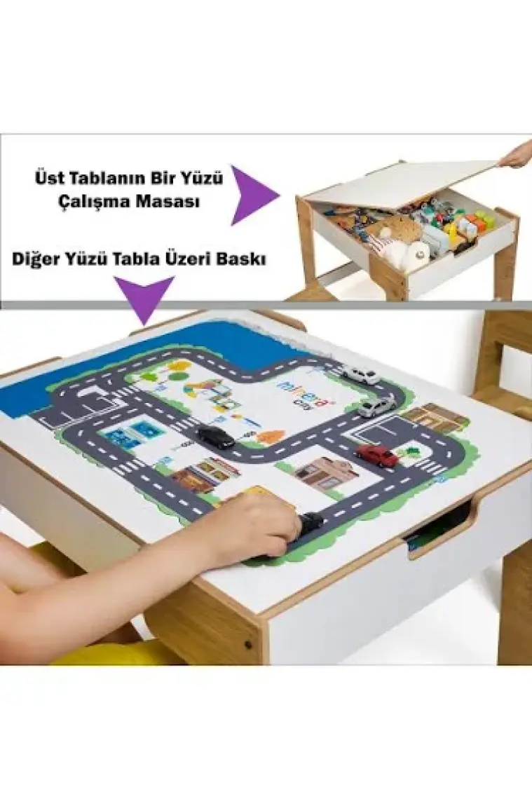 Minera Anka Montessori Ahşap Oyun ve Aktivite Masası ve Sandalyesi 0-6 Yaş (1masa+1sandalye)