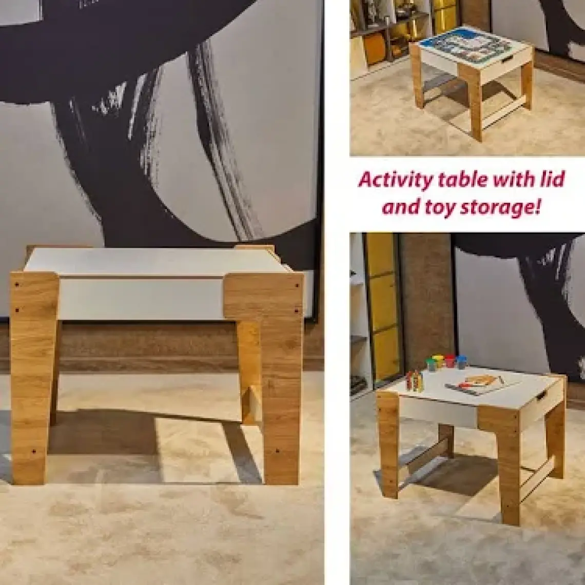 Minera Anka Montessori Ahşap Oyun ve Aktivite Masası ve Sandalyesi 0-6 Yaş (1masa+1sandalye)