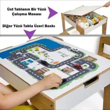 Minera Anka Montessori Ahşap Oyun ve Aktivite Masası ve Sandalyesi 0-6 Yaş (1masa+1sandalye)