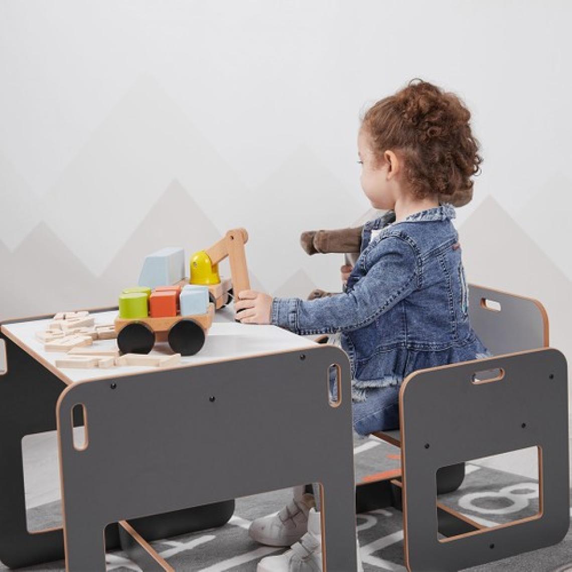 Minera 2-4 Yaş Kumru Ahşap Montessori Çocuk Oyun, Çalışma ve Aktivite Masası ve Sandalyesi / Antrasit