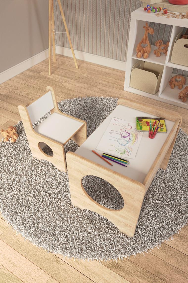 Zeo Wood Design Montessori Çocuk Oyun & Aktivite & Çalışma Masa ve Sandalyesi