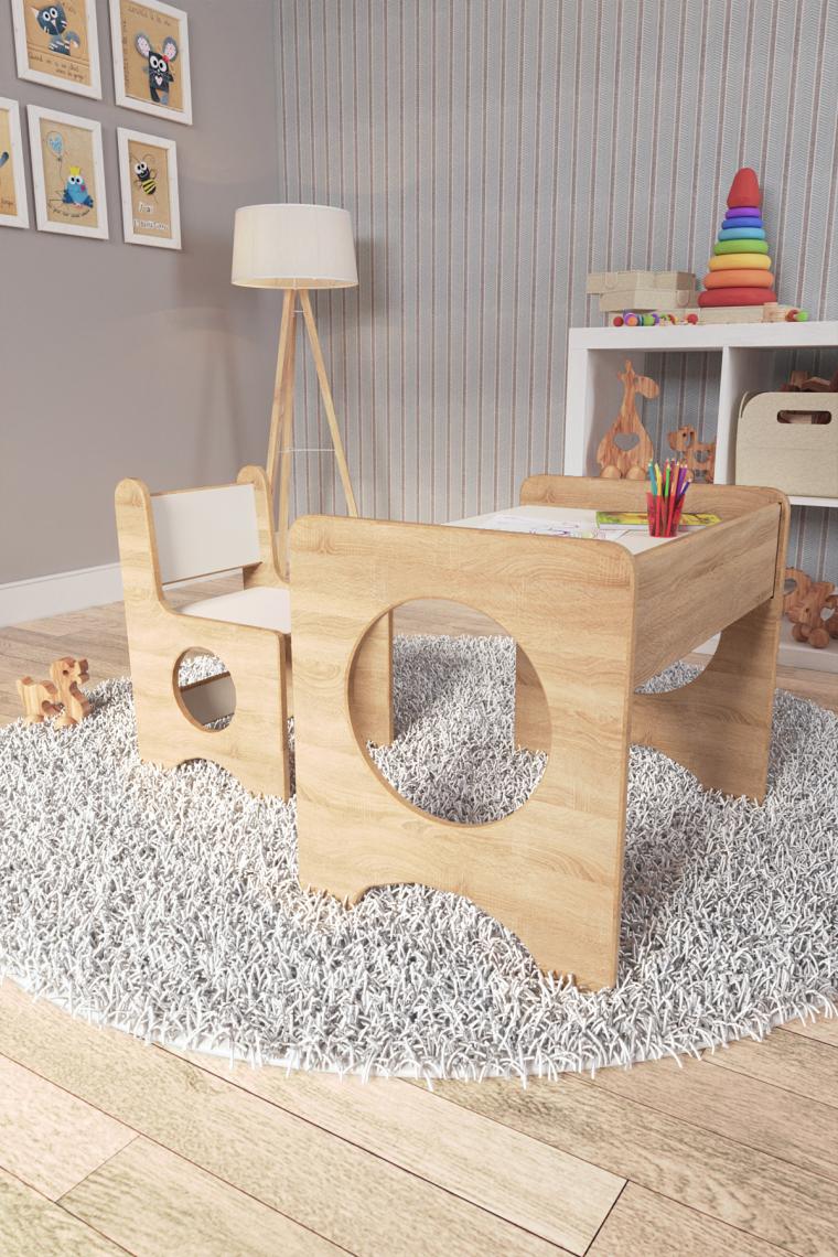Zeo Wood Design Montessori Çocuk Oyun & Aktivite & Çalışma Masa ve Sandalyesi