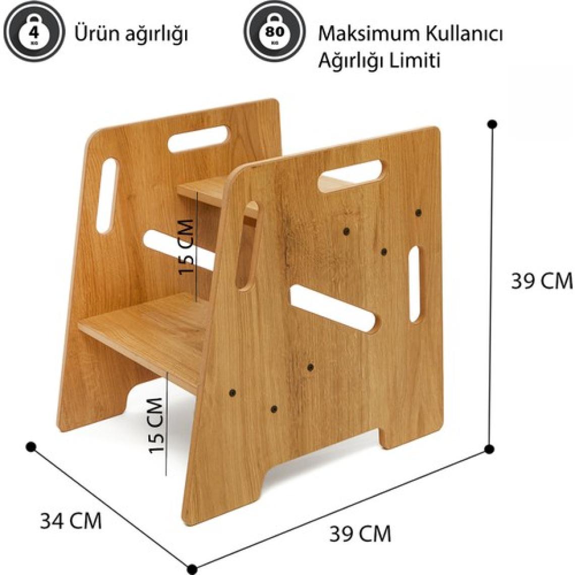 Minera Çocuk / Yetişkin Montessori Ahşap Basamak, Yükseltici, Tabure