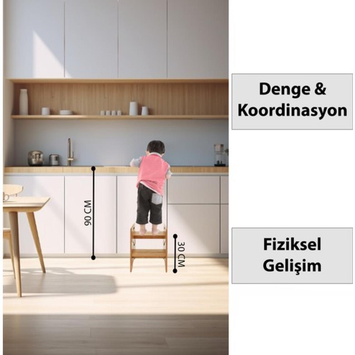 Minera Çocuk / Yetişkin Montessori Ahşap Basamak, Yükseltici, Tabure