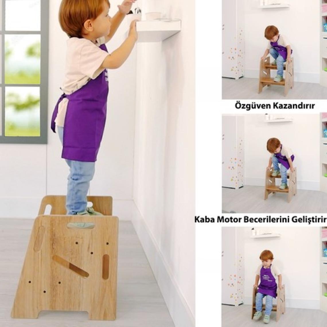 Minera Çocuk / Yetişkin Montessori Ahşap Basamak, Yükseltici, Tabure