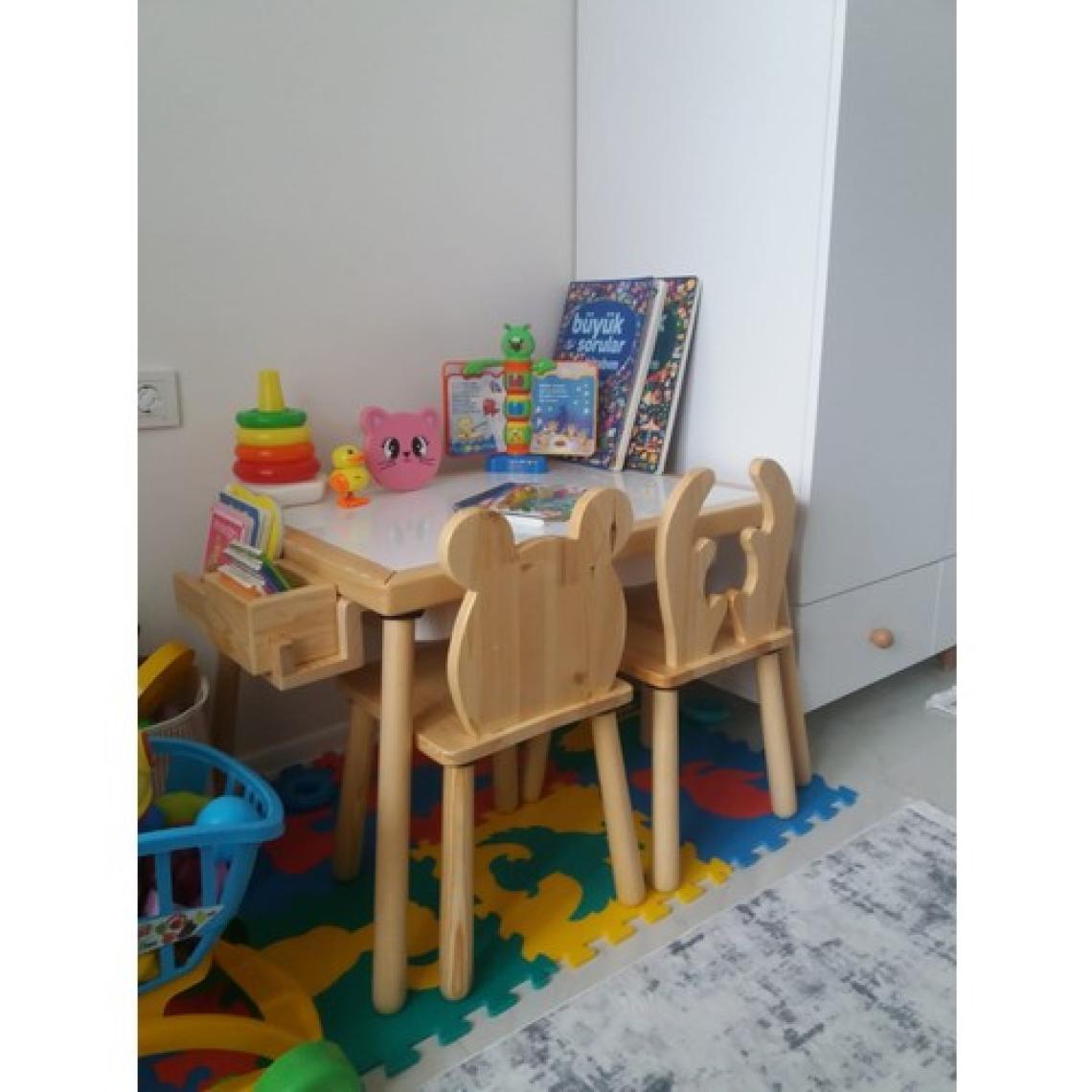 Wood & Joy Doğal Ahşap Duyusal Çocuk Aktivite Masası Oyun Masası ve Çocuk Çalışma Masası 2 Sandalye Seti(Rulo Aparatlı ve Kırtasiye İstasyonlu)