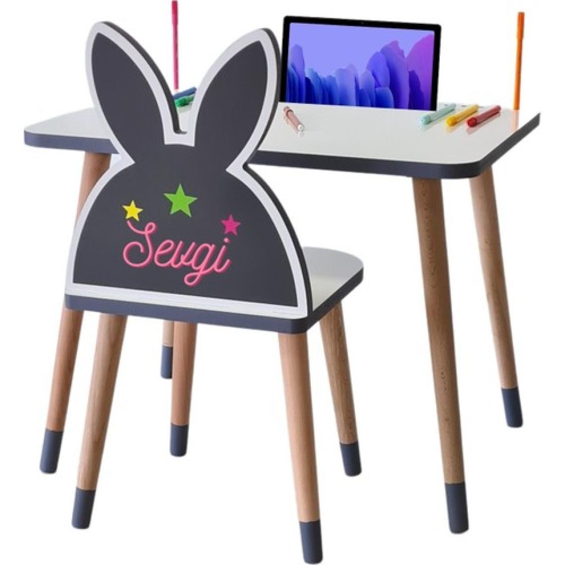 Liva Ahşap Çocuk Masa Sandalye Takımı Tekli  Pembe (Kelebekli)- Tablet, Telefon ve Kalemlik Yeri Yaz Sil Özellikli Yüzey