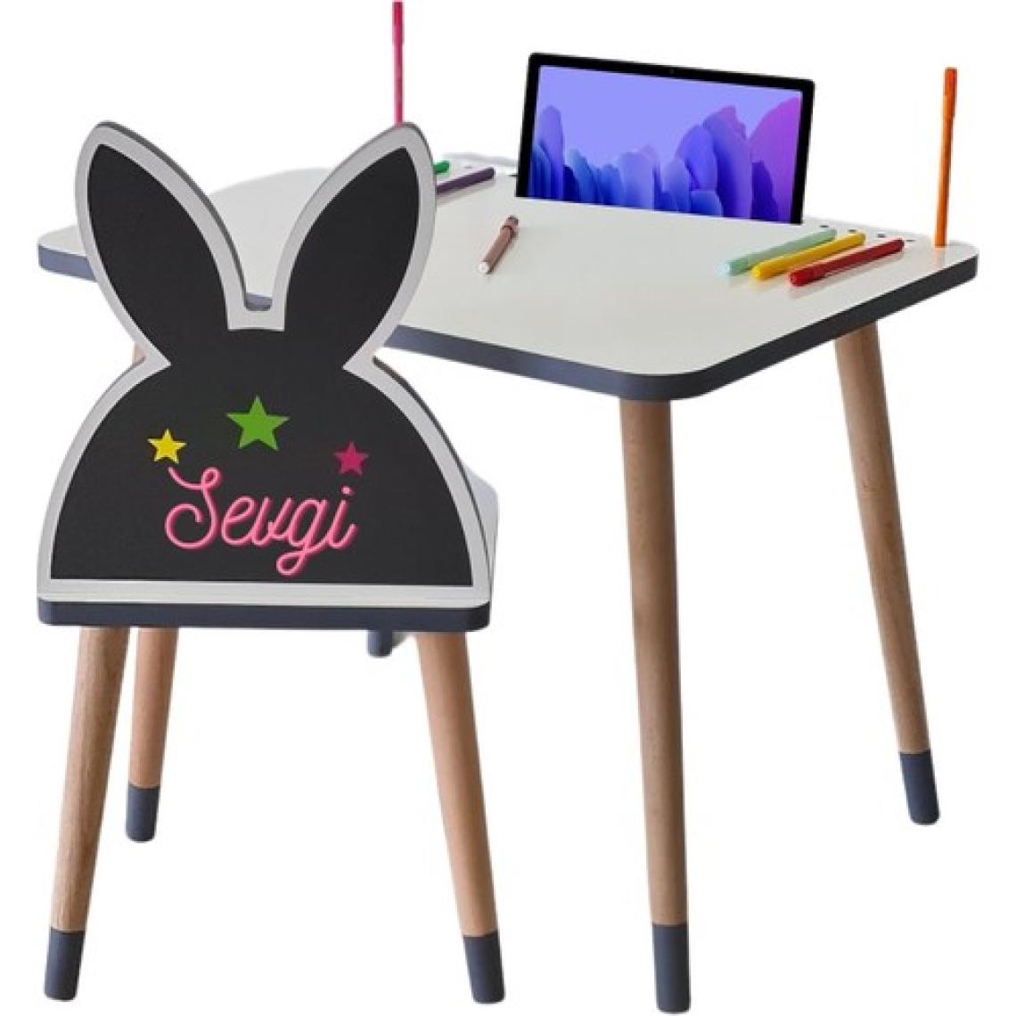 Liva Ahşap Çocuk Masa Sandalye Takımı Tekli  Pembe (Kelebekli)- Tablet, Telefon ve Kalemlik Yeri Yaz Sil Özellikli Yüzey