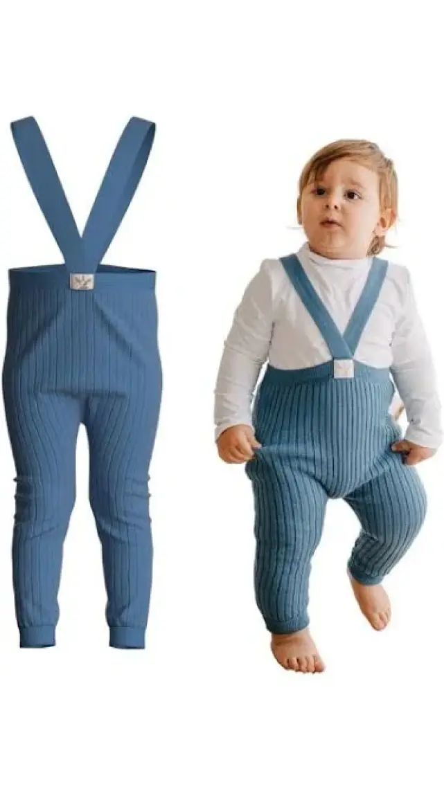 Mama Yoyo Askılı Organik Triko Bebek Taytı - Indigo