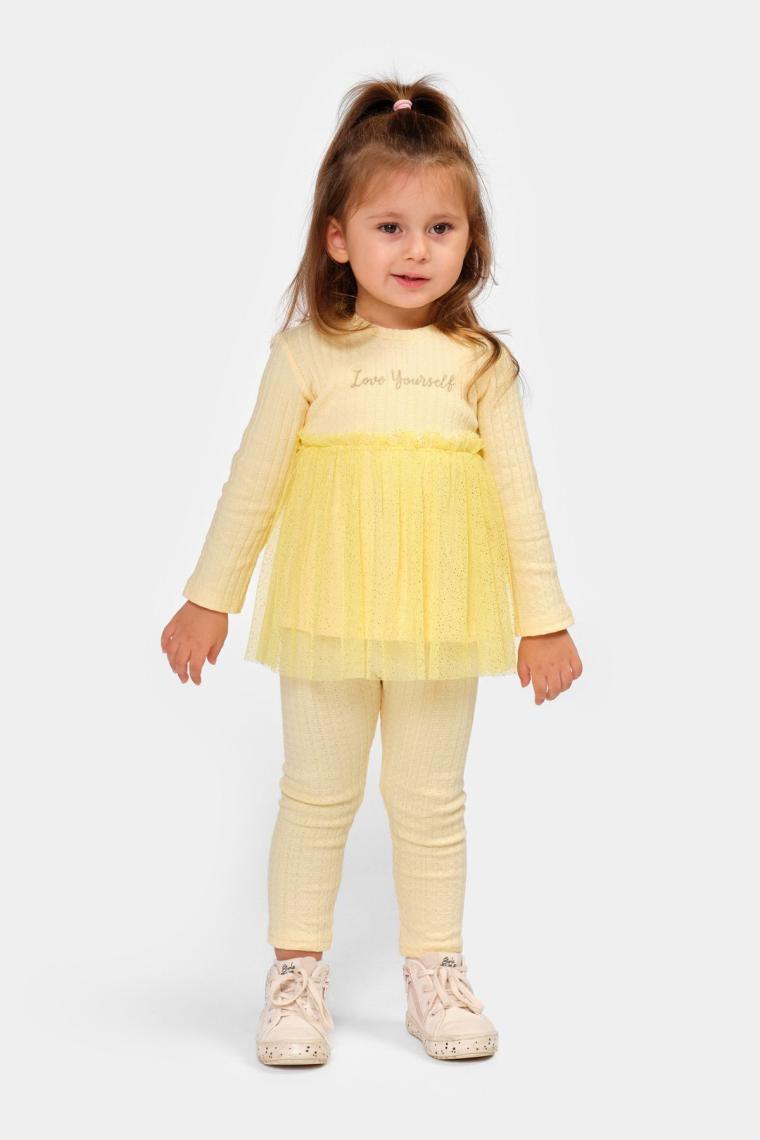 Minipodyum Mevsimlik Tüllü Taytlı %100 Pamuk 2'li Kız Bebek Takım %100 Pamuk 9-24 Ay