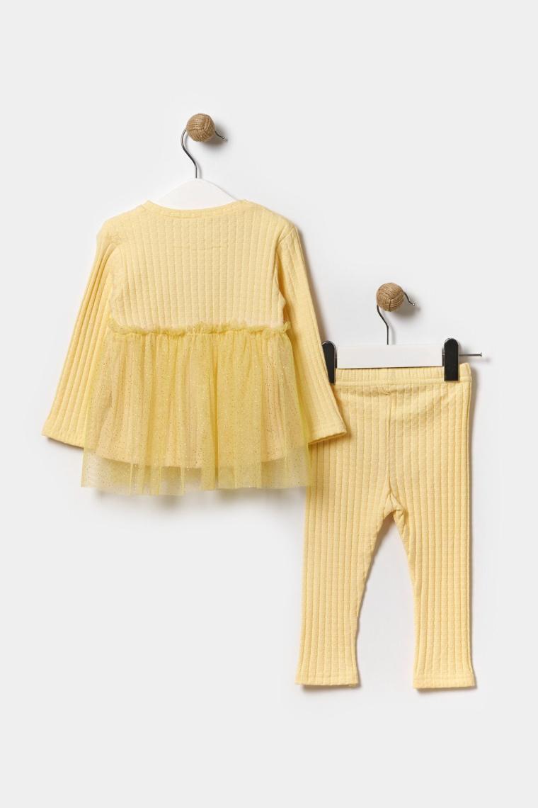 Minipodyum Mevsimlik Tüllü Taytlı %100 Pamuk 2'li Kız Bebek Takım %100 Pamuk 9-24 Ay