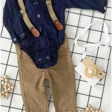 Bebeciburada Erkek Bebek  Papyonlu Askılı Zıbın Gömlekli Takım
