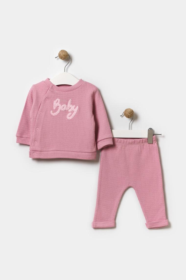 Minipodyum Mevsimlik Çıtçıt Detaylı %100 Pamuk  Kız Bebek 2'li Takım 3-12 Ay