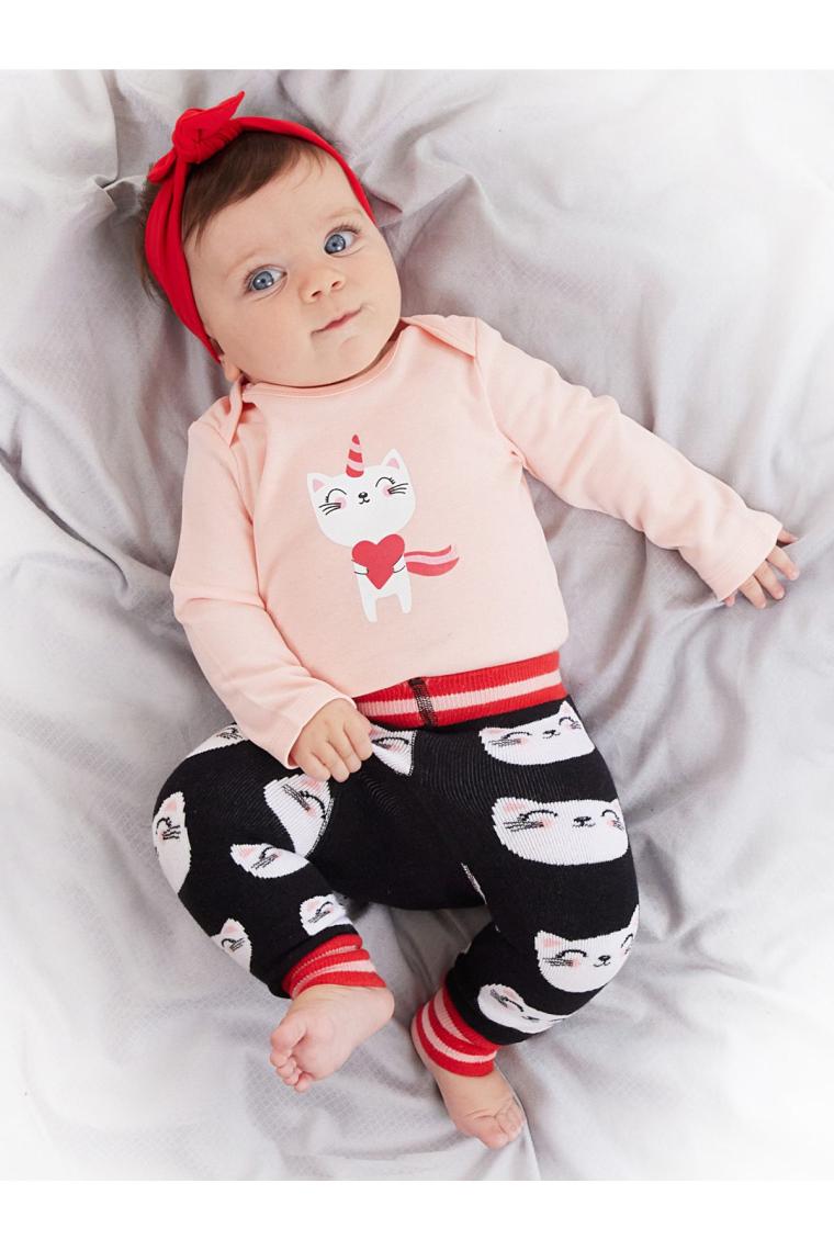 Kedi Kız Bebek Body Tayt-Pantolon Takım
