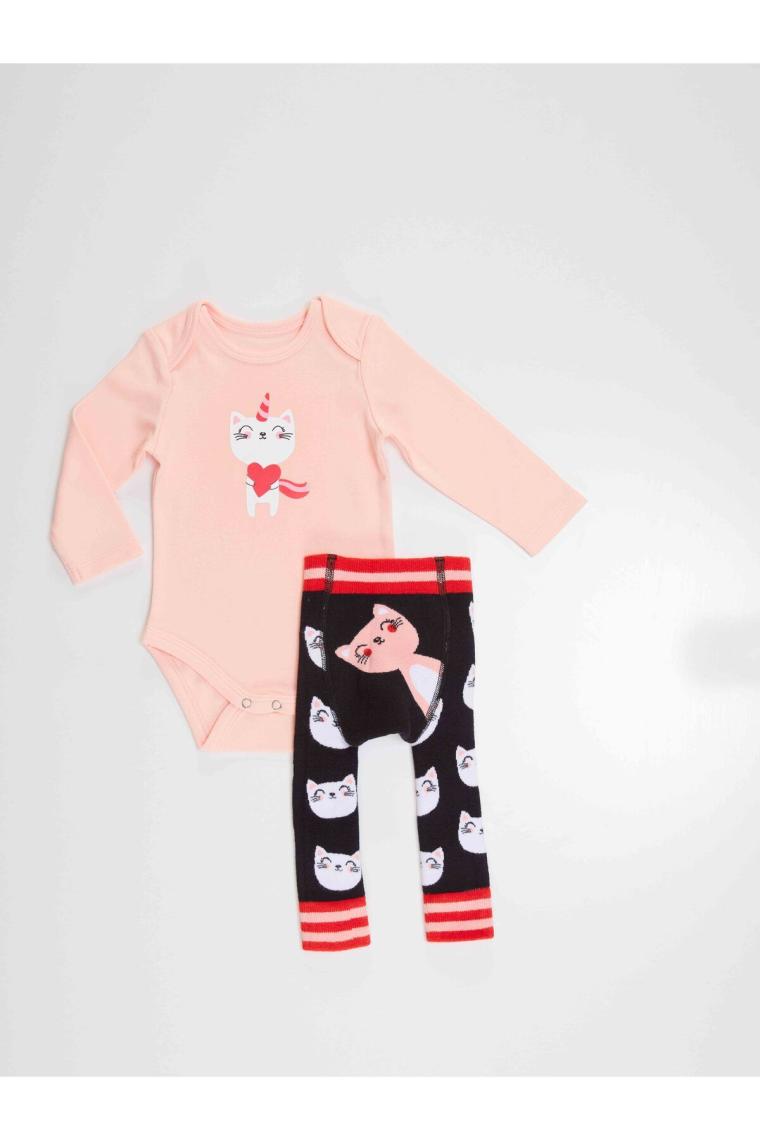 Kedi Kız Bebek Body Tayt-Pantolon Takım