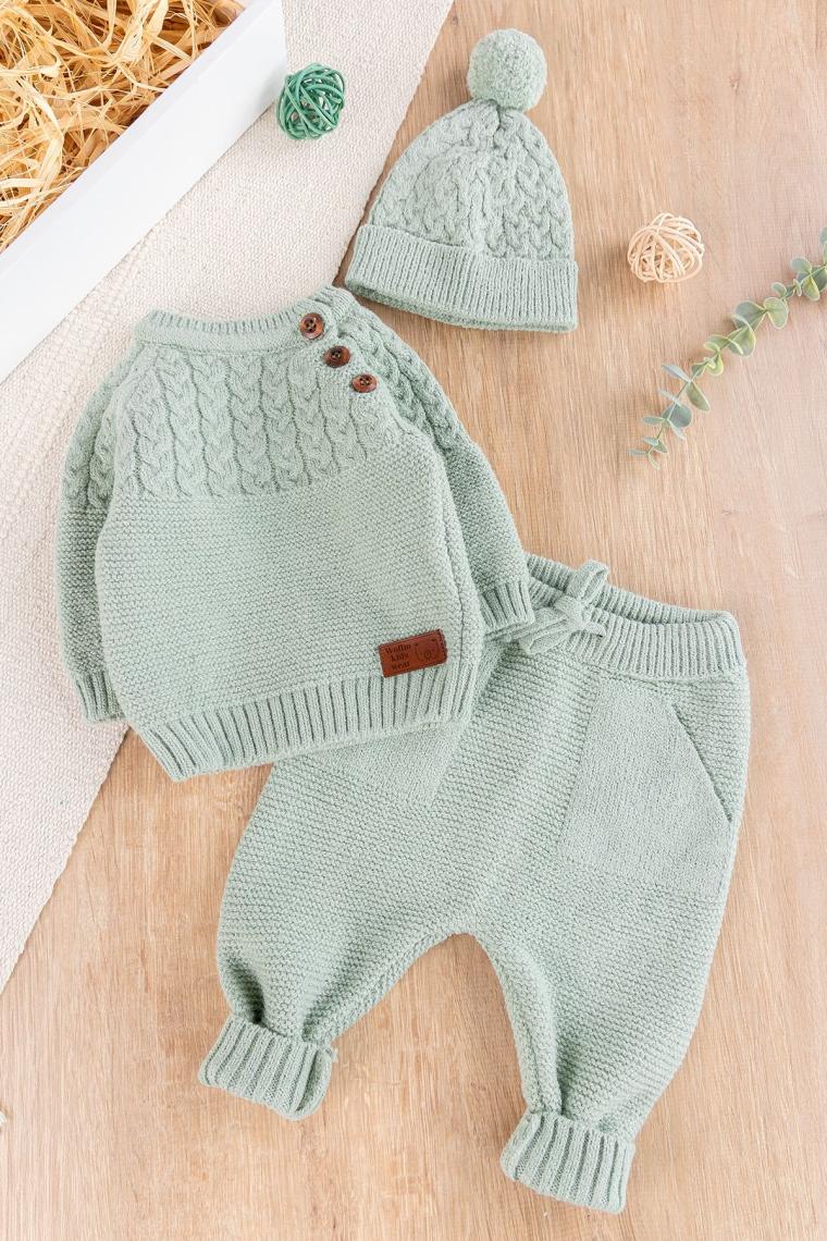 Babymod Erkek Bebek Bereli Triko Kışlık Bebek Takım Şapkalı Bebek Takım