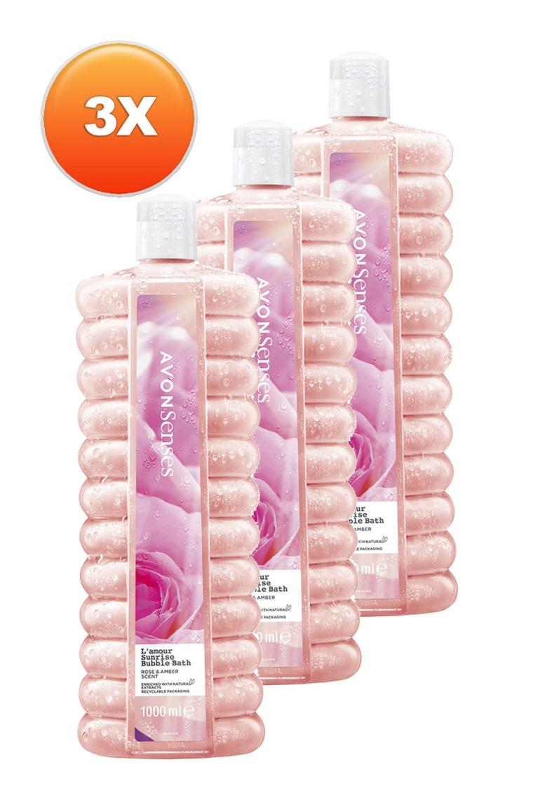 L'Amour Sunrise Gül ve Kehribar Kokulu Banyo Köpüğü 1 Lt. Üçlü Set