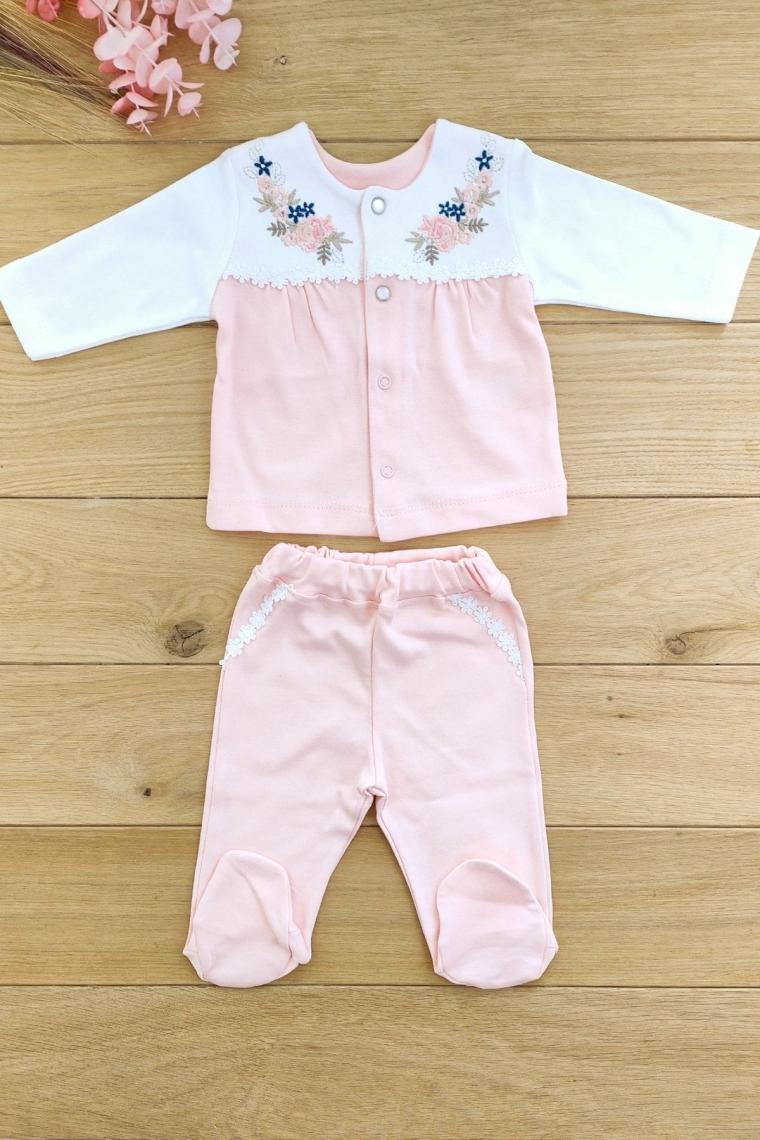 Kız Bebek Pembe 10'lu Hastane Çıkışı Natural Işlemeli Set