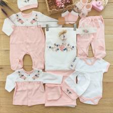 Kız Bebek Pembe 10'lu Hastane Çıkışı Natural Işlemeli Set