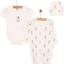 HelloBaby Yenidoğan Baby Mom&dad Kendinden Eldivenli Tulum-Body-Şapka 3lü Set Unisex