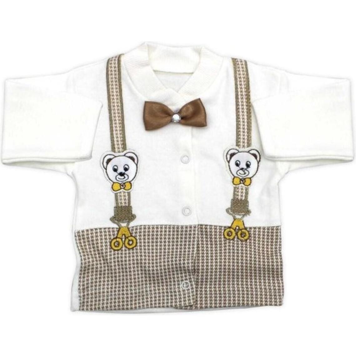 Baby Kids Colors Ayıcıklı Bej Papyonlu Yenidoğan Bebek 5 Li Hastane Çıkış Seti BOM002