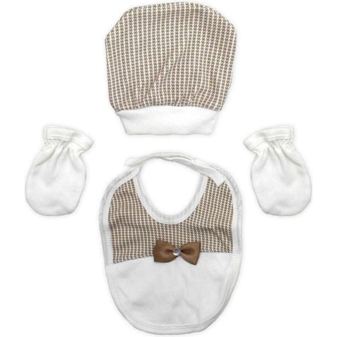 Baby Kids Colors Ayıcıklı Bej Papyonlu Yenidoğan Bebek 5 Li Hastane Çıkış Seti BOM002