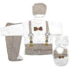 Baby Kids Colors Ayıcıklı Bej Papyonlu Yenidoğan Bebek 5 Li Hastane Çıkış Seti BOM002