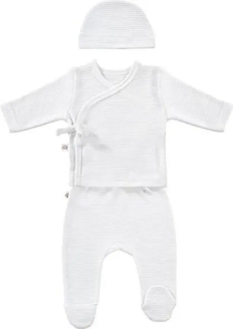 Tiny Lamb Honey Comb Organik Pamuk Jakar Penye Yenidoğan Mini Hastane Çıkış Seti-Beyaz