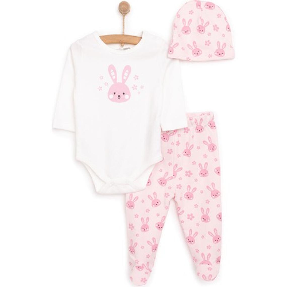 HelloBaby Çiçek Baskılı Yenidoğan Kız Body-Patikli Alt-Şapka Kız Bebek