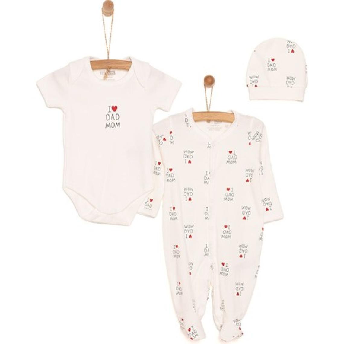 HelloBaby Yenidoğan Baby Mom&dad Kendinden Eldivenli Tulum-Body-Şapka 3lü Set Unisex