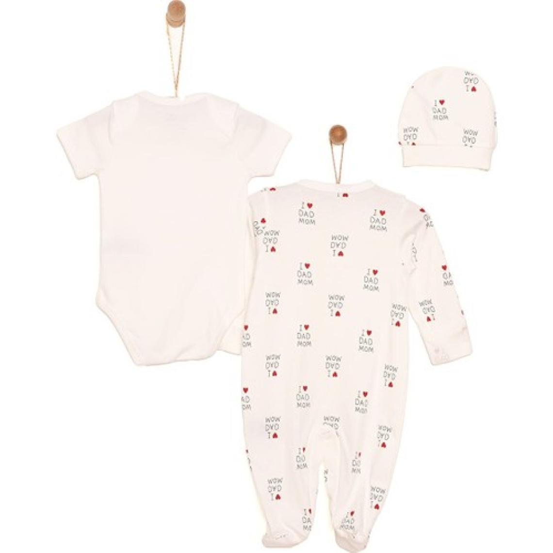 HelloBaby Yenidoğan Baby Mom&dad Kendinden Eldivenli Tulum-Body-Şapka 3lü Set Unisex