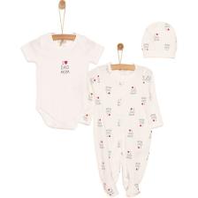 HelloBaby Yenidoğan Baby Mom&dad Kendinden Eldivenli Tulum-Body-Şapka 3lü Set Unisex