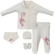 Necix's Çiçek Nakışlı Önden Çıtçıtlı Kız Bebek Beşli Set