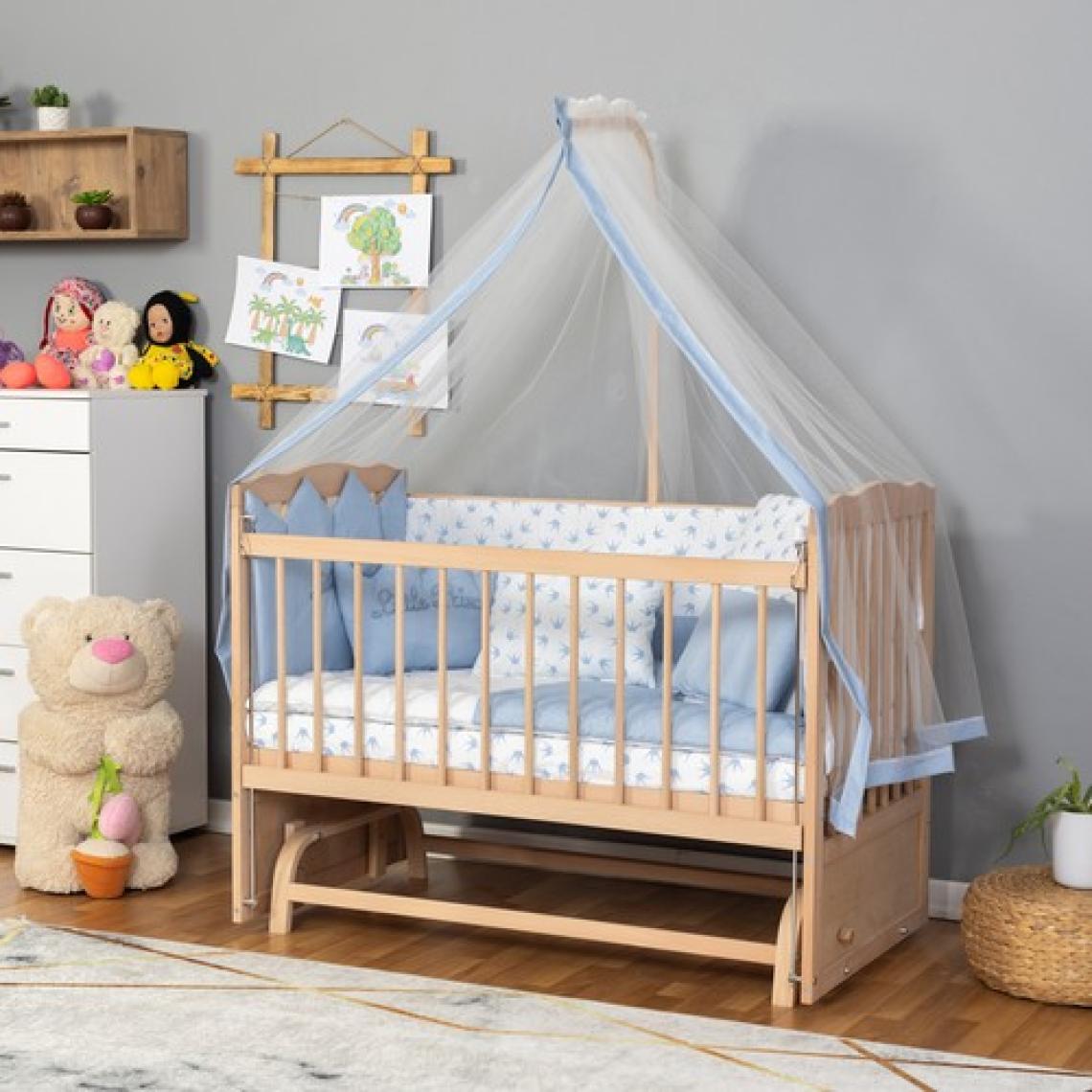 Bamgidoo Ahşap Organik Beşik Anne Yanı Beşik 3 Kademeli Lüx Bebek Beşiği 60 x 120 cm - Mavi Prens Uyku Setli & Soft Yataklı