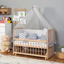 Bamgidoo Ahşap Organik Beşik Anne Yanı Beşik 3 Kademeli Lüx Bebek Beşiği 60 x 120 cm - Gri Balina Uyku Setli & Soft Yataklı