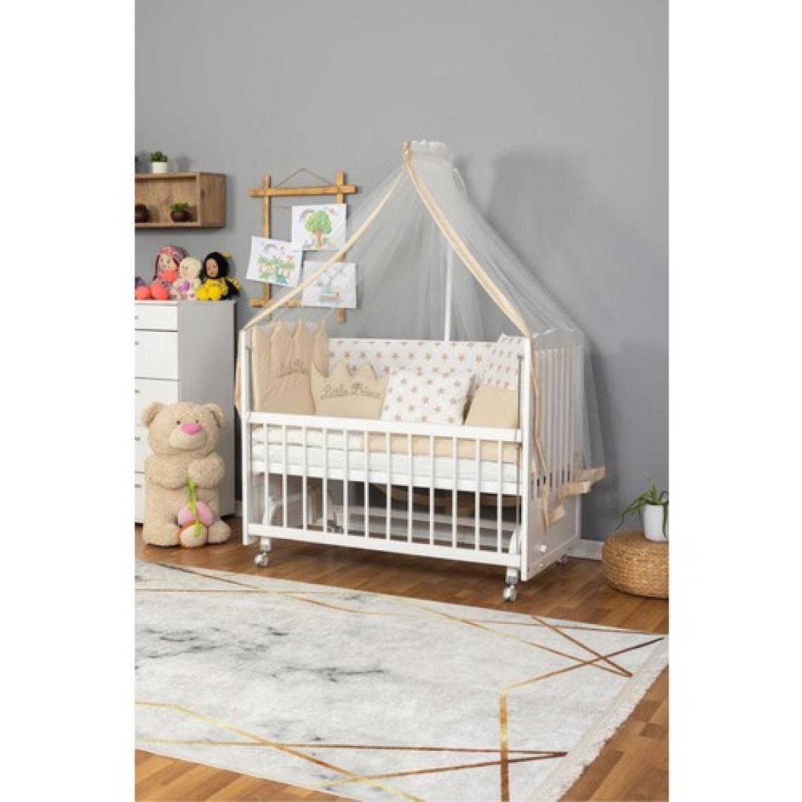 Bamgidoo Ahşap Beşik Anne Yanı Bebek Beşikleri Beyaz 60X120 Krem Prens (Erkek) Uyku Seti Yatak Tekerlekli