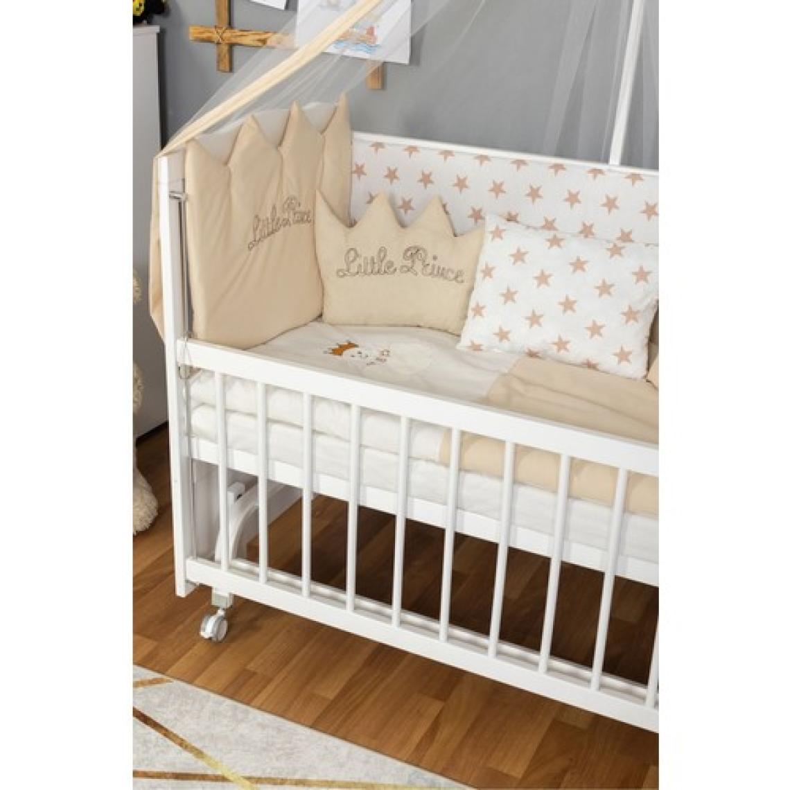 Bamgidoo Ahşap Beşik Anne Yanı Bebek Beşikleri Beyaz 60X120 Krem Prens (Erkek) Uyku Seti Yatak Tekerlekli