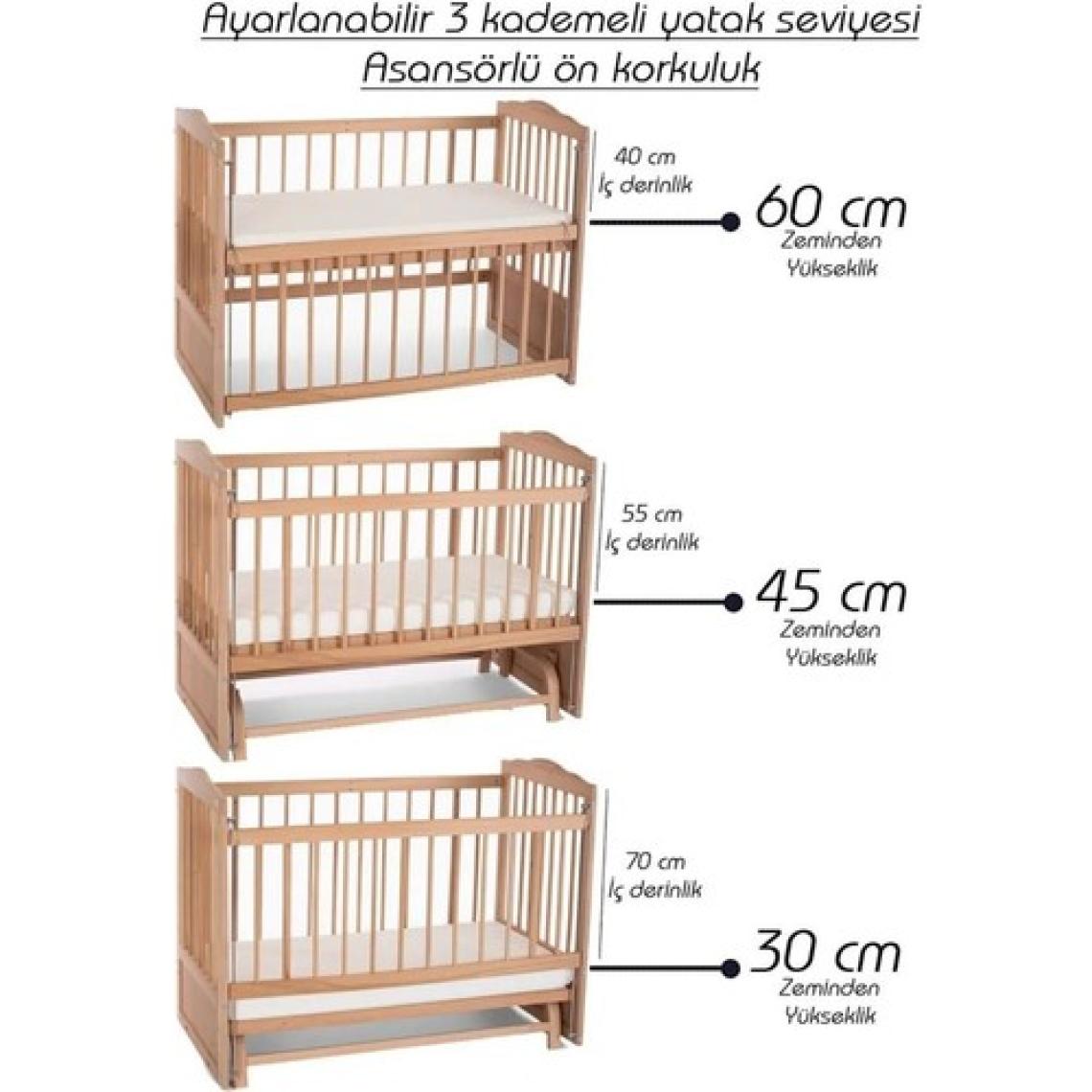 Bamgidoo Ahşap Beşik Anne Yanı Bebek Beşikleri Beyaz 60X120 Krem Prens (Erkek) Uyku Seti Yatak Tekerlekli