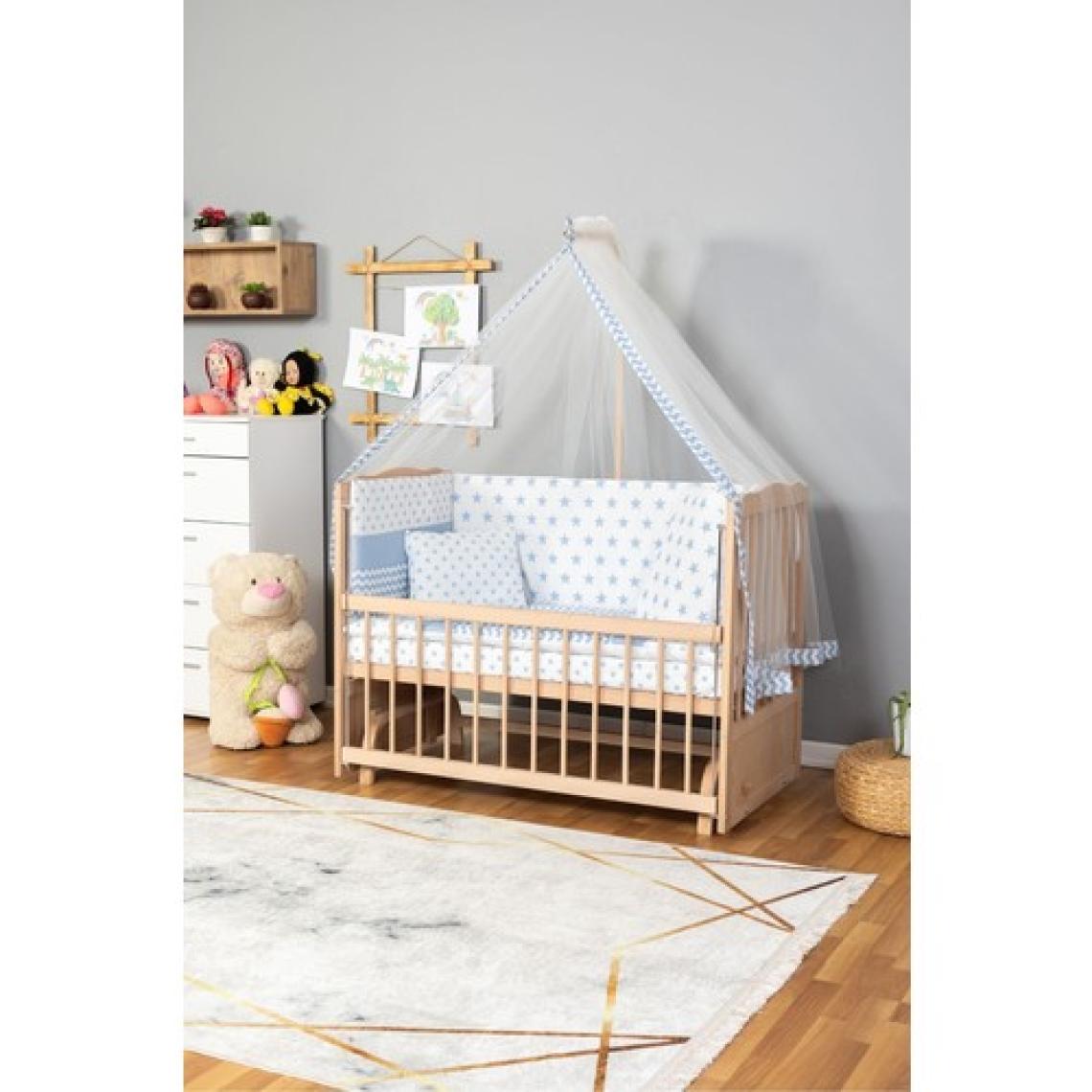 Bamgidoo Ahşap Beşik Anne Yanı Beşik Organik(Boyasız) 60X120-MAVI Yıldız Tek Yastık Uyku Seti + Yatak