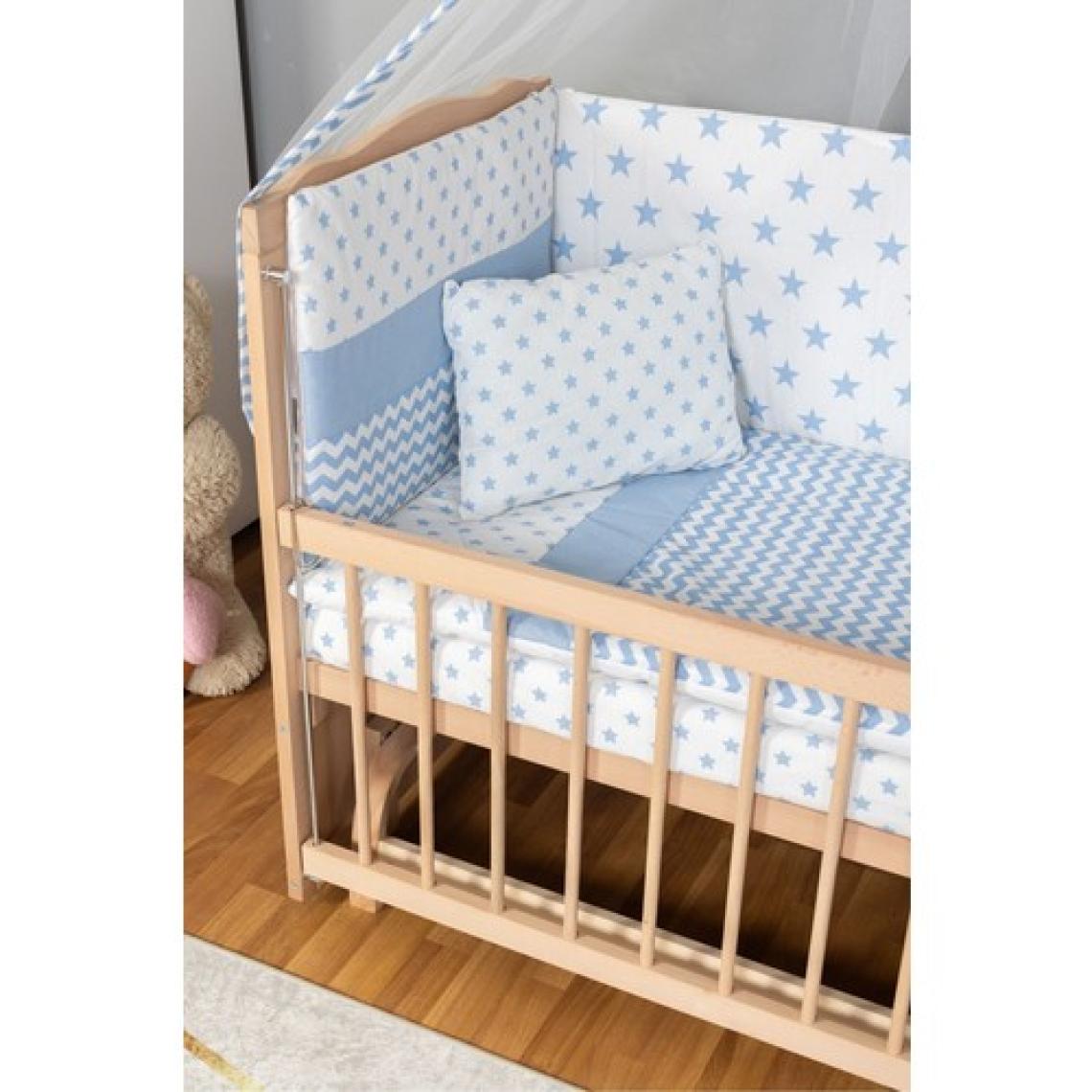 Bamgidoo Ahşap Beşik Anne Yanı Beşik Organik(Boyasız) 60X120-MAVI Yıldız Tek Yastık Uyku Seti + Yatak