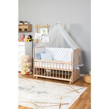 Bamgidoo Ahşap Beşik Anne Yanı Beşik Organik(Boyasız) 60X120-MAVI Yıldız Tek Yastık Uyku Seti + Yatak