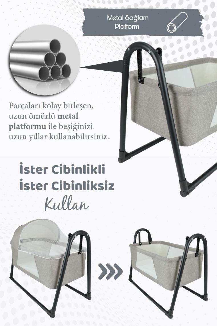 Sallanır Portatif Cibinlikli Anne Yanı Bebek Beşik Kahverengi