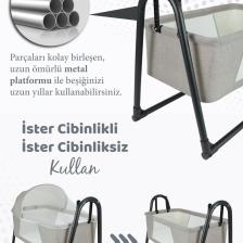 Sallanır Portatif Cibinlikli Anne Yanı Bebek Beşik Kahverengi