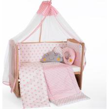 Bamgidoo Ahşap Organik Beşik Anne Yanı Beşik 3 Kademeli Lüx Bebek Beşiği 60 x 120 cm - Pembe Yıldız Uyku Setli & Soft Yataklı