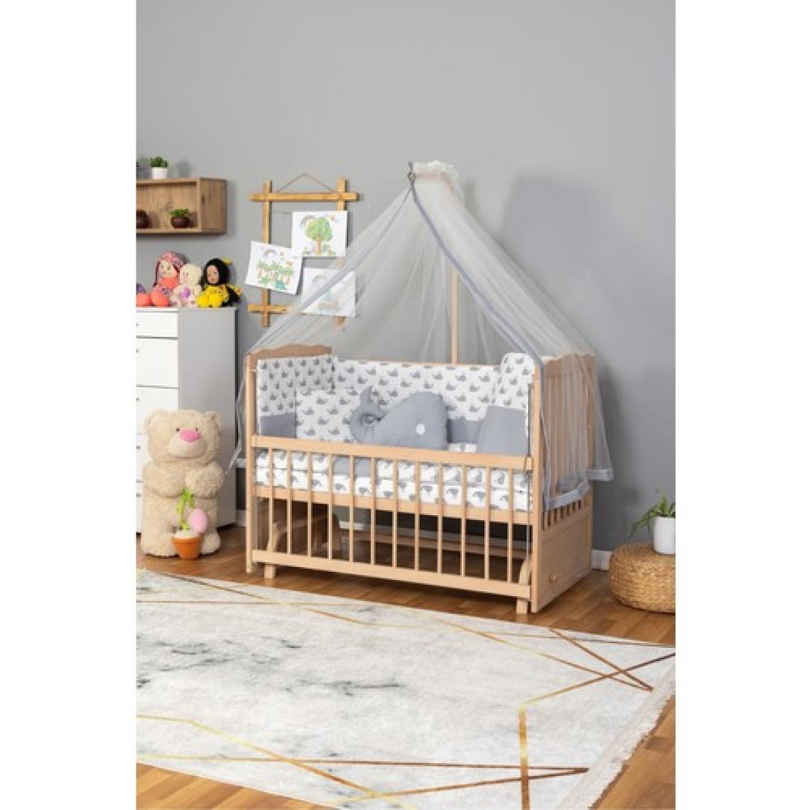 Ahşap Beşik Anne Yanı Beşik Organik (Boyasız) 60X120 - Gri Balina Uyku Seti Yatak